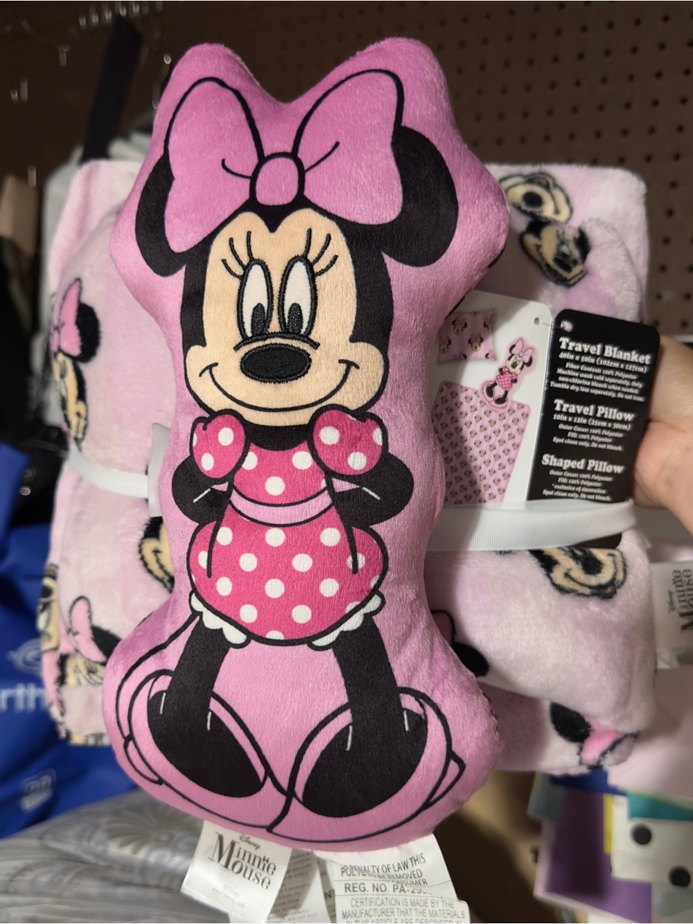 Disney Minnie Mouse Pink and Black Plush Travel Pillow & Blanket Set